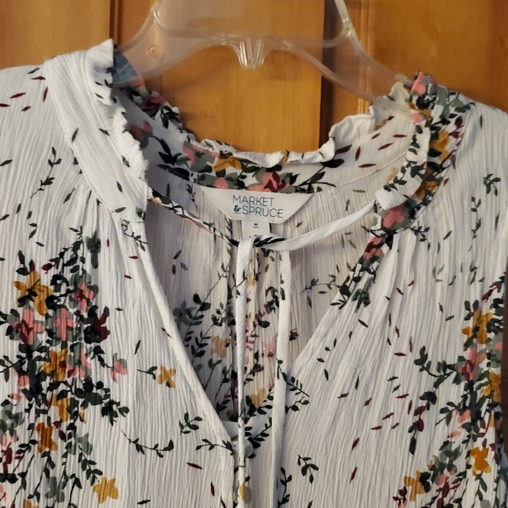 Market & Spruce Womens Sleeveless Floral Crinkle‎ Blouse With Tie Size Medium - Picture 4 of 7